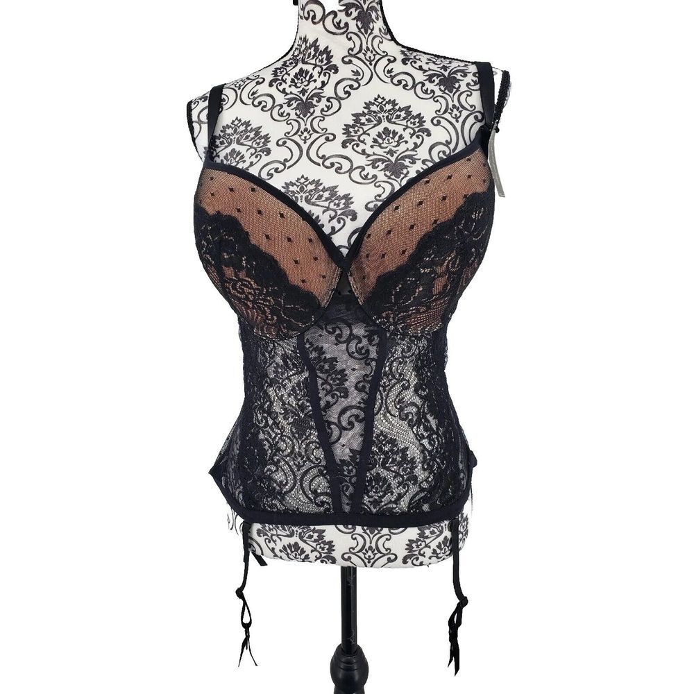 Frederick's of Hollywood Arielle Black Tan Lace Corset Bustier Plus Size 2x New